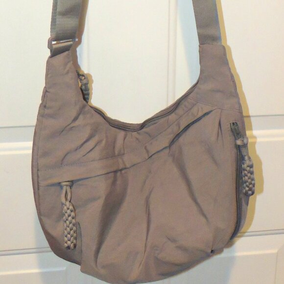 Nylon Gray/Taupe Unisex Crescent Shape Hobo Crossbody Messenger Tote Bag - Picture 14 of 16